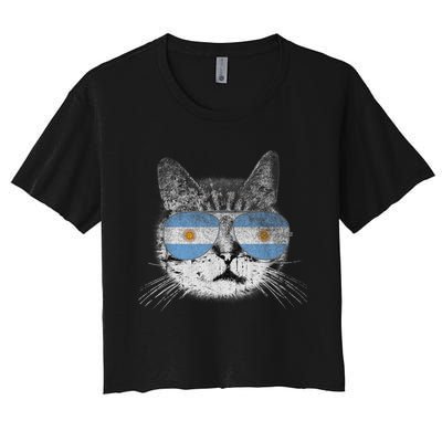 Cat Argentina Flag Country Retro Funny Gift Women's Crop Top Tee