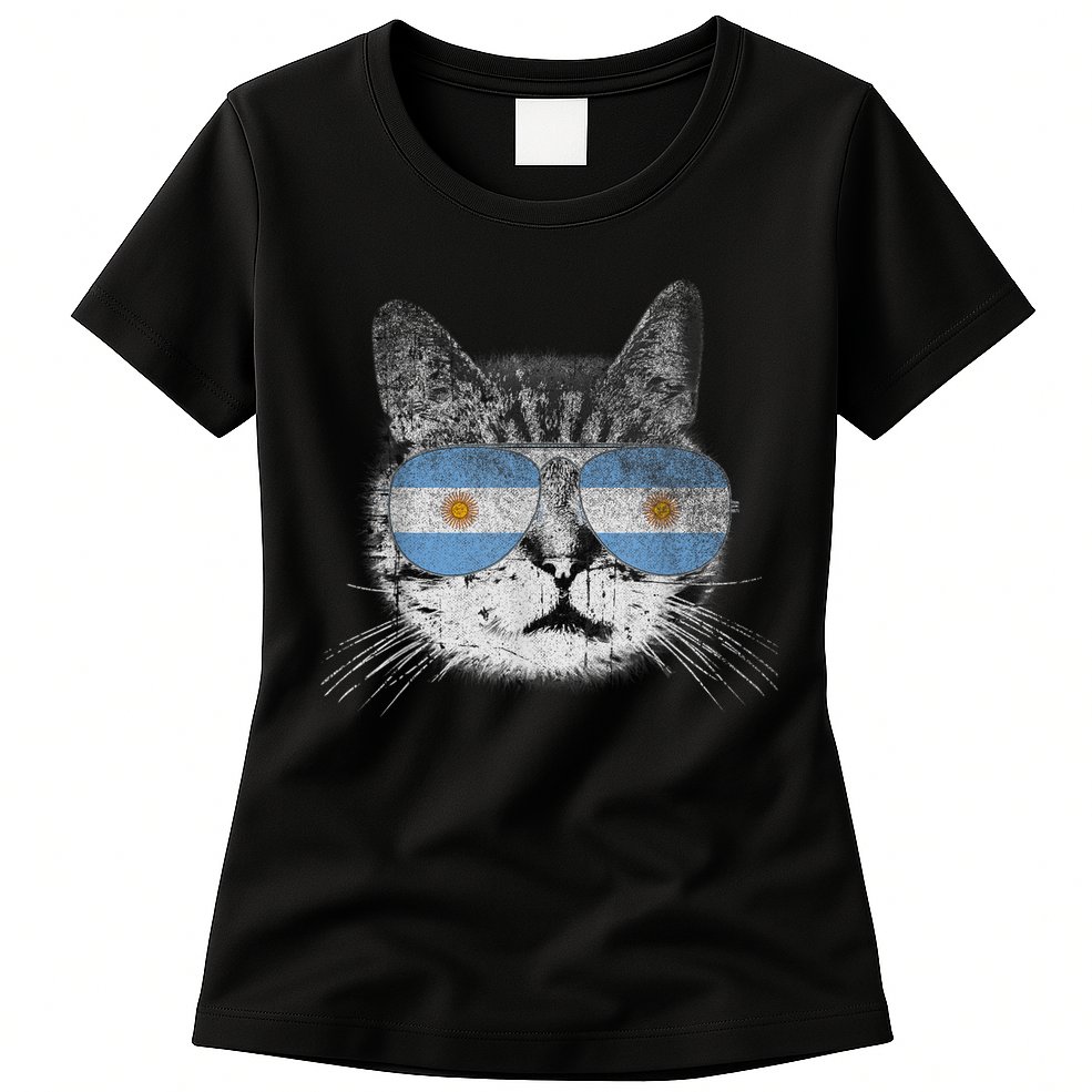 Cat Argentina Flag Country Retro Funny Gift Womens T-Shirt