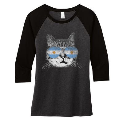 Cat Argentina Flag Country Retro Funny Gift Women's Tri-Blend 3/4-Sleeve Raglan Shirt