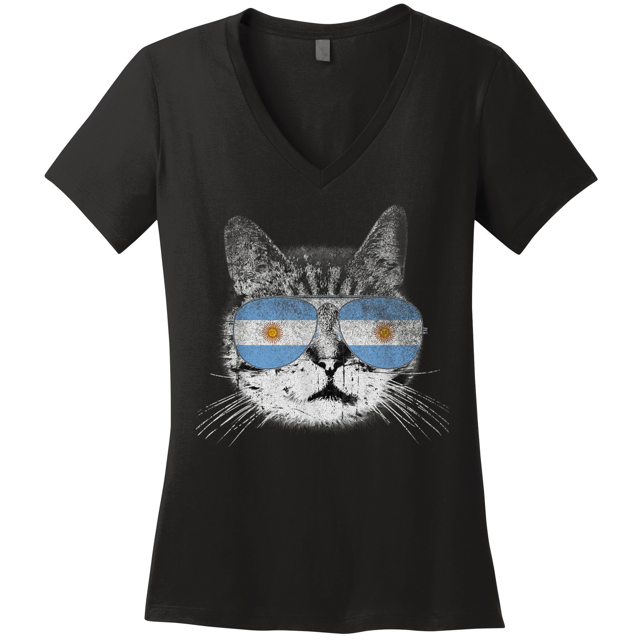 Cat Argentina Flag Country Retro Funny Gift Women's V-Neck T-Shirt