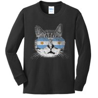 Cat Argentina Flag Country Retro Funny Gift Kids Long Sleeve Shirt