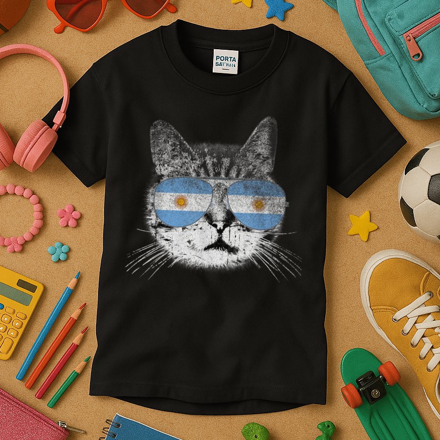 Cat Argentina Flag Country Retro Funny Gift Kids T-Shirt