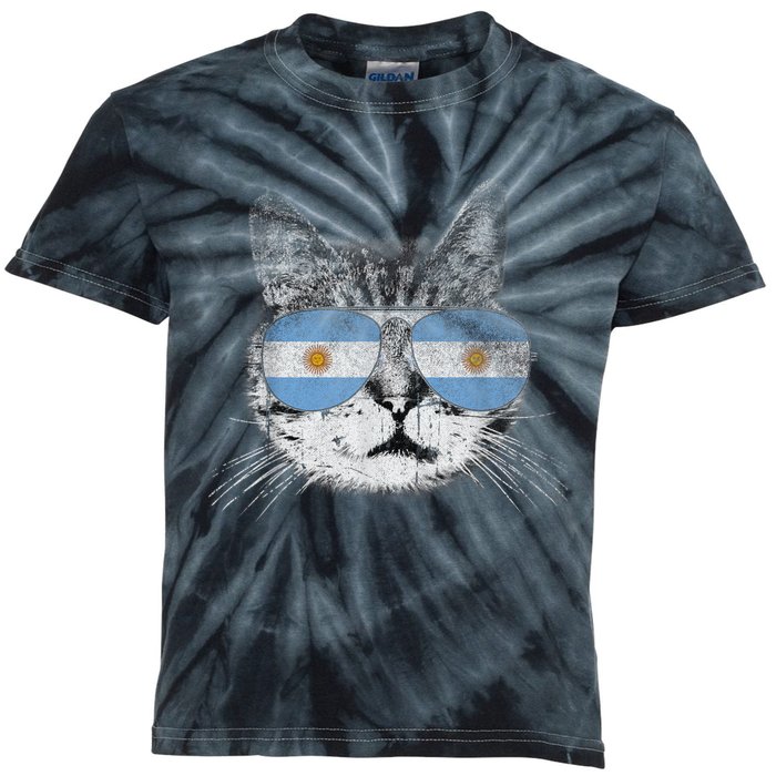 Cat Argentina Flag Country Retro Funny Gift Kids Tie-Dye T-Shirt