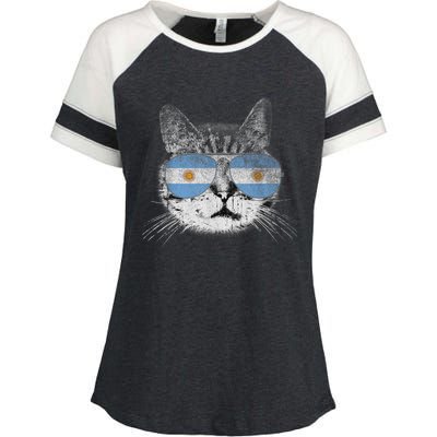 Cat Argentina Flag Country Retro Funny Gift Enza Ladies Jersey Colorblock Tee