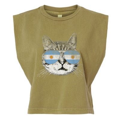 Cat Argentina Flag Country Retro Funny Gift Garment-Dyed Women's Muscle Tee