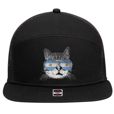 Cat Argentina Flag Country Retro Funny Gift Ank Op 7 Panel Mesh Trucker Snapback Hat