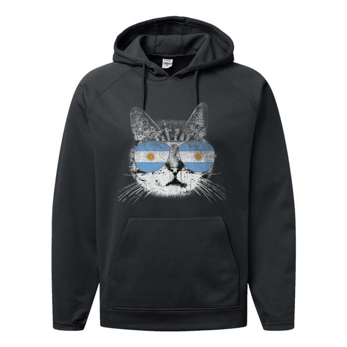 Cat Argentina Flag Country Retro Funny Gift Ank Op Performance Fleece Hoodie