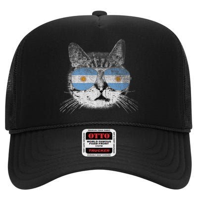 Cat Argentina Flag Country Retro Funny Gift Ank Op High Crown Mesh Back Trucker Hat