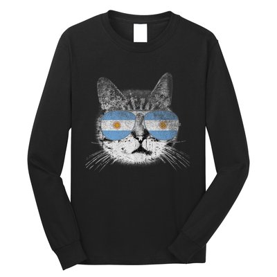 Cat Argentina Flag Country Retro Funny Gift Ank Op Long Sleeve Shirt