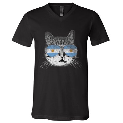 Cat Argentina Flag Country Retro Funny Gift Ank Op V-Neck T-Shirt