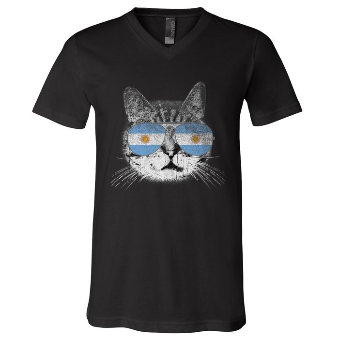 Cat Argentina Flag Country Retro Funny Gift Ank Op V-Neck T-Shirt