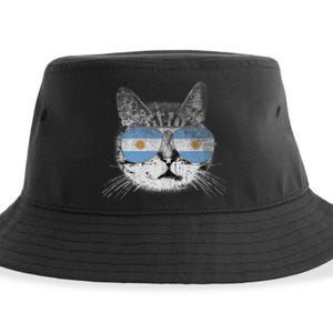 Cat Argentina Flag Country Retro Funny Gift Ank Op Sustainable Bucket Hat