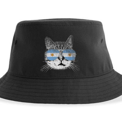 Cat Argentina Flag Country Retro Funny Gift Ank Op Sustainable Bucket Hat