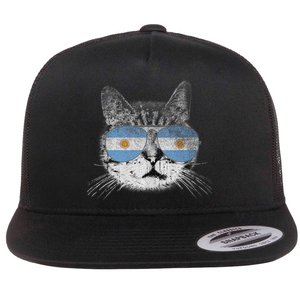 Cat Argentina Flag Country Retro Funny Gift Ank Op Flat Bill Trucker Hat