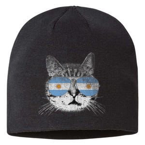 Cat Argentina Flag Country Retro Funny Gift Ank Op Sustainable Beanie