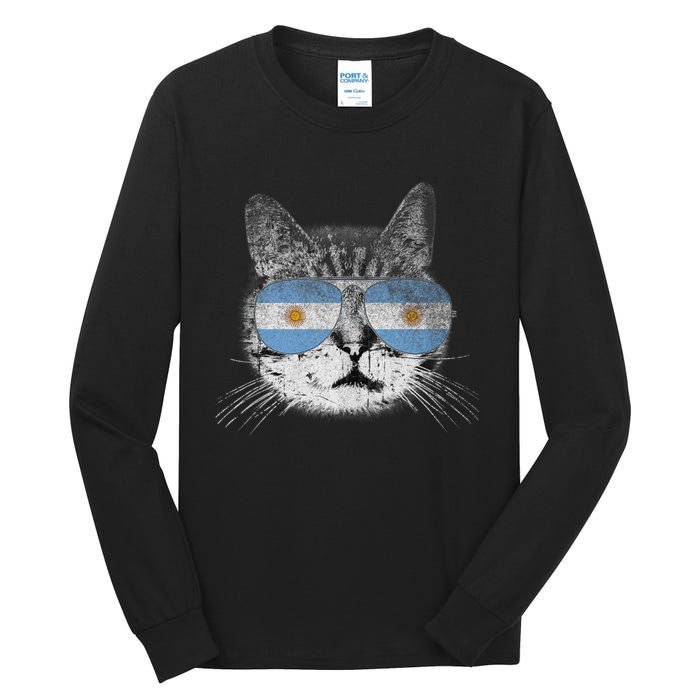 Cat Argentina Flag Country Retro Funny Gift Ank Op Tall Long Sleeve T-Shirt