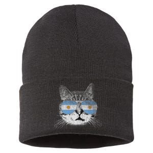 Cat Argentina Flag Country Retro Funny Gift Ank Op Sustainable Knit Beanie