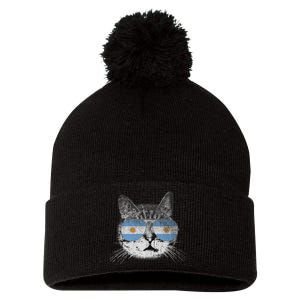 Cat Argentina Flag Country Retro Funny Gift Ank Op Pom Pom 12in Knit Beanie