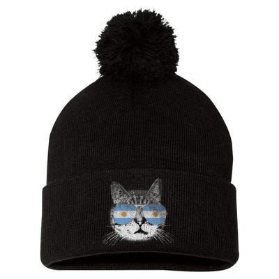 Cat Argentina Flag Country Retro Funny Gift Ank Op Pom Pom 12in Knit Beanie