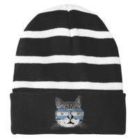 Cat Argentina Flag Country Retro Funny Gift Ank Op Striped Beanie with Solid Band