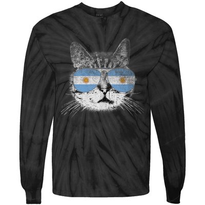 Cat Argentina Flag Country Retro Funny Gift Ank Op Tie-Dye Long Sleeve Shirt