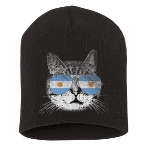 Cat Argentina Flag Country Retro Funny Gift Ank Op Short Acrylic Beanie