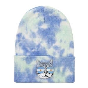 Cat Argentina Flag Country Retro Funny Gift Ank Op Tie Dye 12in Knit Beanie