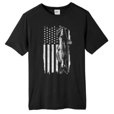 Catfish American Flag Patriotic Catfishing Fishing Gift Tall Fusion ChromaSoft Performance T-Shirt