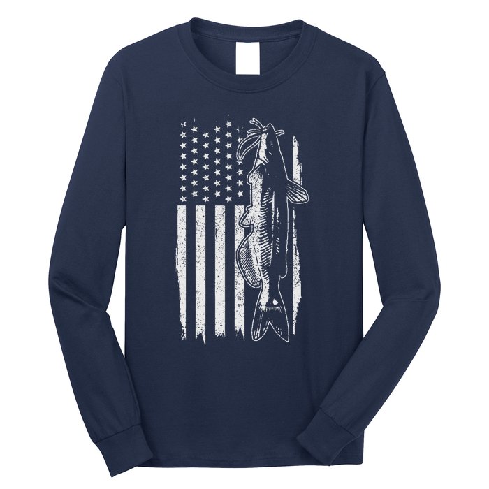 Catfish American Flag Patriotic Catfishing Fishing Gift Long Sleeve Shirt