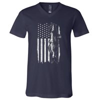 Catfish American Flag Patriotic Catfishing Fishing Gift V-Neck T-Shirt