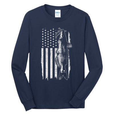 Catfish American Flag Patriotic Catfishing Fishing Gift Tall Long Sleeve T-Shirt