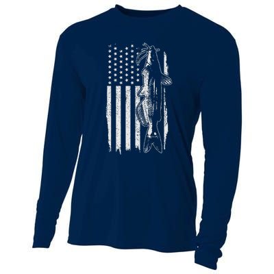 Catfish American Flag Patriotic Catfishing Fishing Gift Cooling Performance Long Sleeve Crew