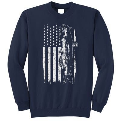 Catfish American Flag Patriotic Catfishing Fishing Gift Tall Sweatshirt