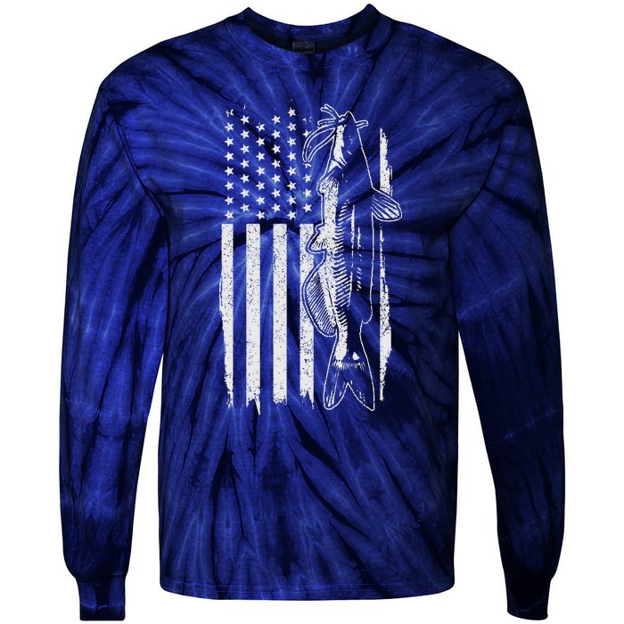 Catfish American Flag Patriotic Catfishing Fishing Gift Tie-Dye Long Sleeve Shirt