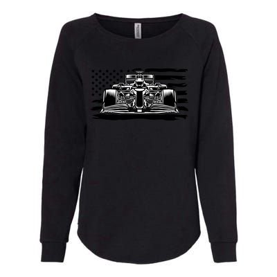 Cool American F1 Race Car With Flag Womens California Wash Sweatshirt