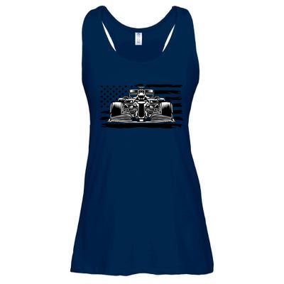 Cool American F1 Race Car With Flag Ladies Essential Flowy Tank