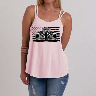 Cool American F1 Race Car With Flag Women's Strappy Tank