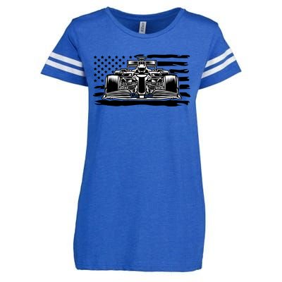 Cool American F1 Race Car With Flag Enza Ladies Jersey Football T-Shirt