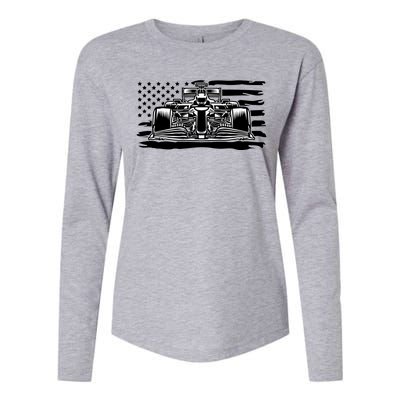 Cool American F1 Race Car With Flag Womens Cotton Relaxed Long Sleeve T-Shirt