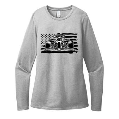 Cool American F1 Race Car With Flag Womens CVC Long Sleeve Shirt