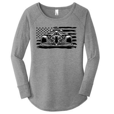 Cool American F1 Race Car With Flag Women's Perfect Tri Tunic Long Sleeve Shirt