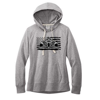 Cool American F1 Race Car With Flag Women's Fleece Hoodie