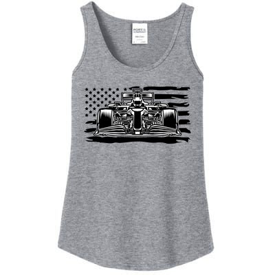 Cool American F1 Race Car With Flag Ladies Essential Tank