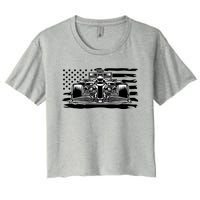 Cool American F1 Race Car With Flag Women's Crop Top Tee