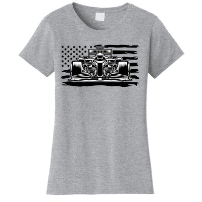 Cool American F1 Race Car With Flag Women's T-Shirt