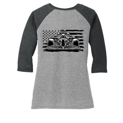 Cool American F1 Race Car With Flag Women's Tri-Blend 3/4-Sleeve Raglan Shirt