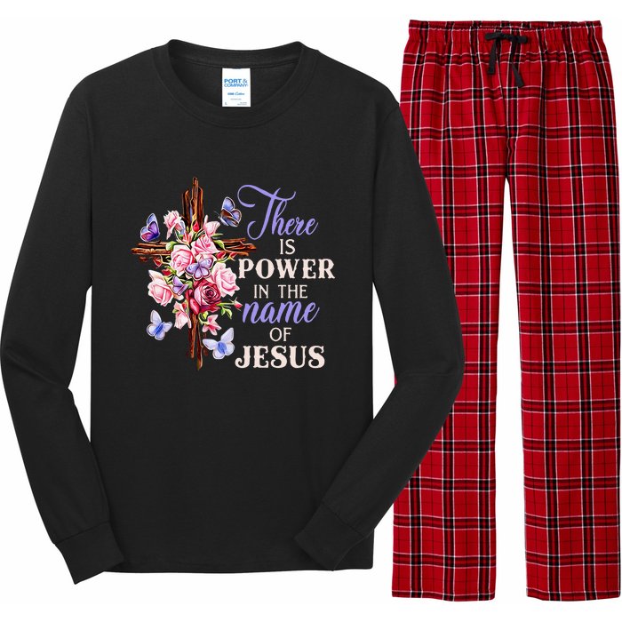 Cross And Flower There Is Power In The Name Of Jesus Christ Long Sleeve Pajama Set