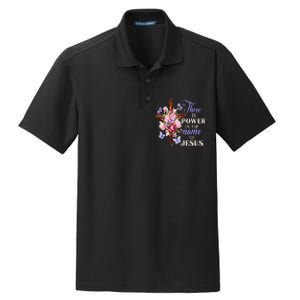 Cross And Flower There Is Power In The Name Of Jesus Christ Dry Zone Grid Polo