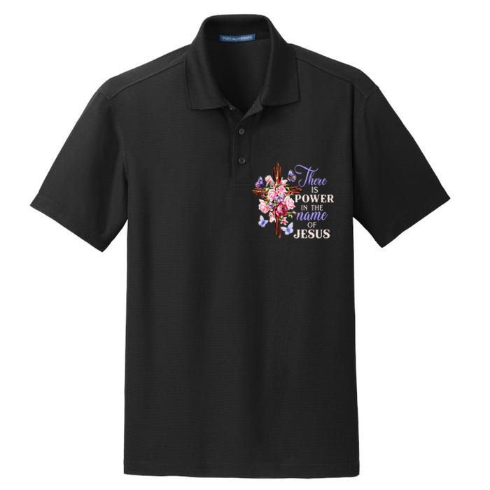 Cross And Flower There Is Power In The Name Of Jesus Christ Dry Zone Grid Polo