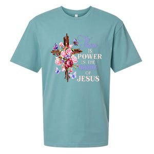 Cross And Flower There Is Power In The Name Of Jesus Christ Sueded Cloud Jersey T-Shirt